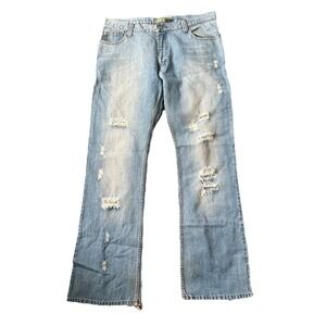 Vintage Blagger Men's Jeans Bootcut Motorcycle Blue Distressed Faded 34x34